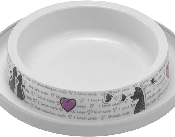 Flamingo Eet- en Drinkpot Cats in love Rond Wit. NIEUW!