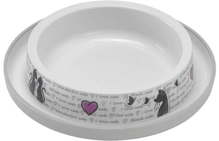 Flamingo Eet- en Drinkpot Cats in love Rond Wit. NIEUW!